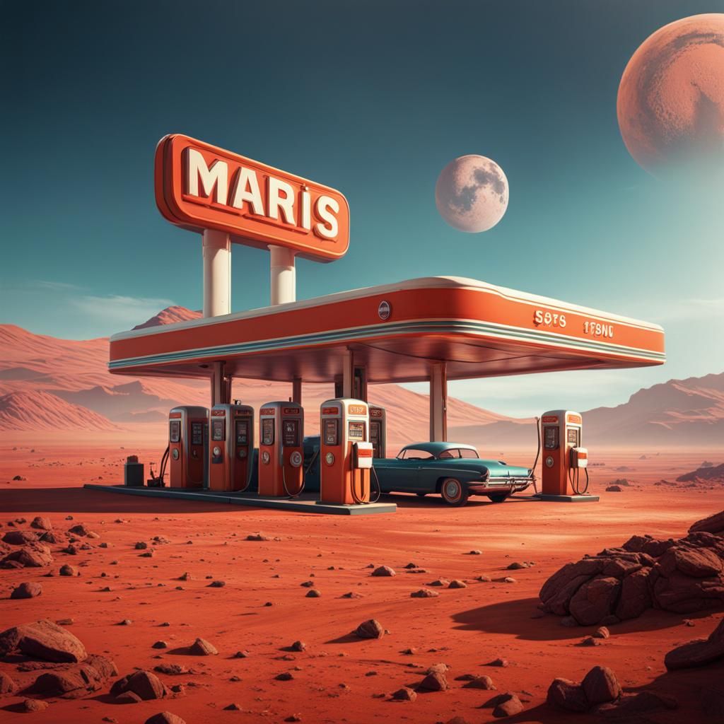 Retro gas station on Mars