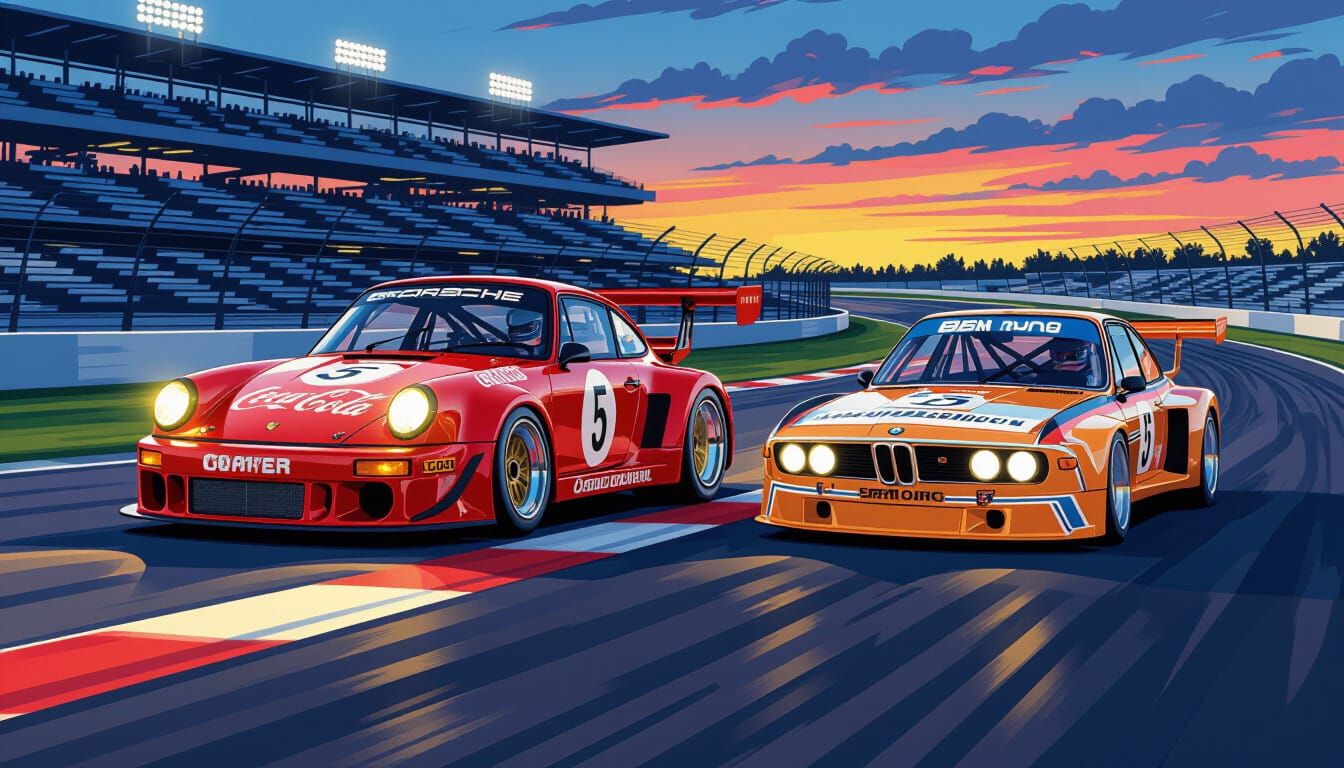 Porsche 935 and BMW CSL Race at Twilight