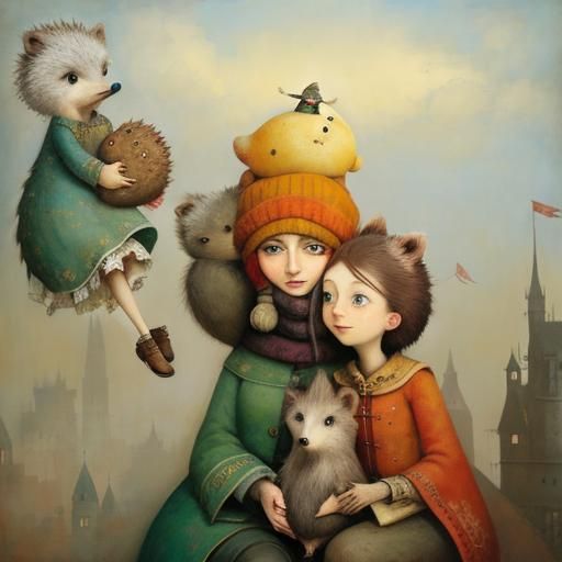 Whimsical Hedgehog and Friends Illustration