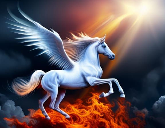 Hyperrealistic Pegasus Ablaze: Cinematic HDR Rendering