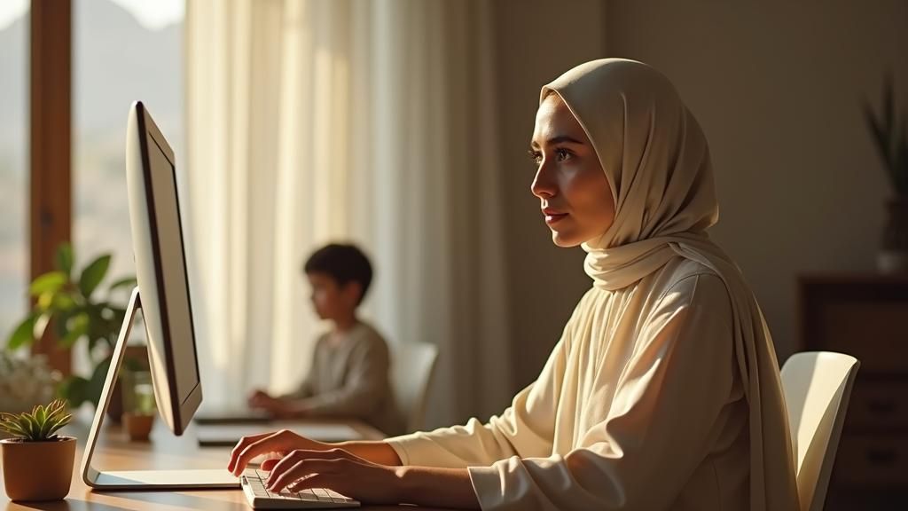 Persian Woman Working from Home in Cinematic Style