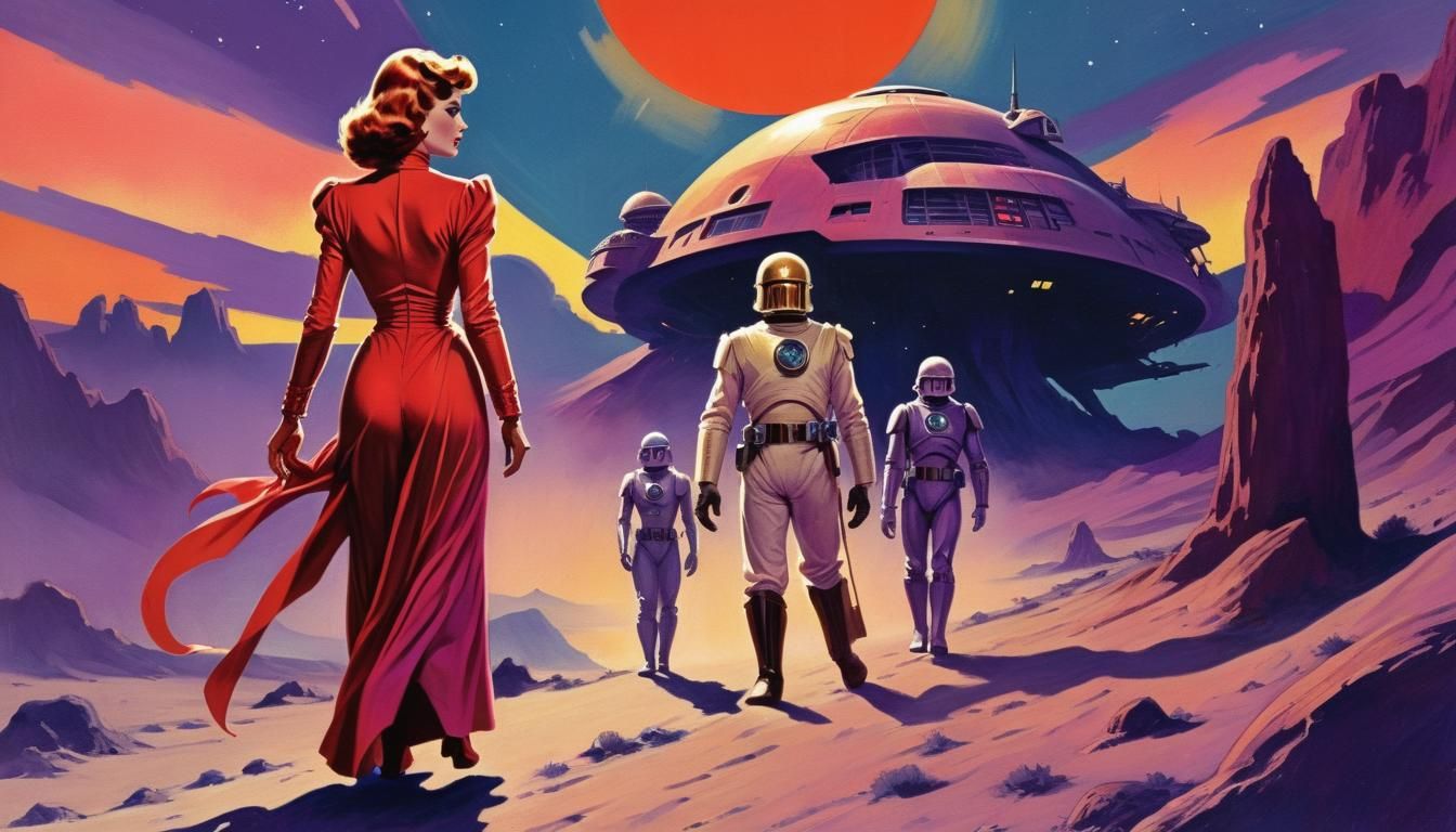 Empress in Galaxy Sunset: Pulp Sci-Fi Cover Art