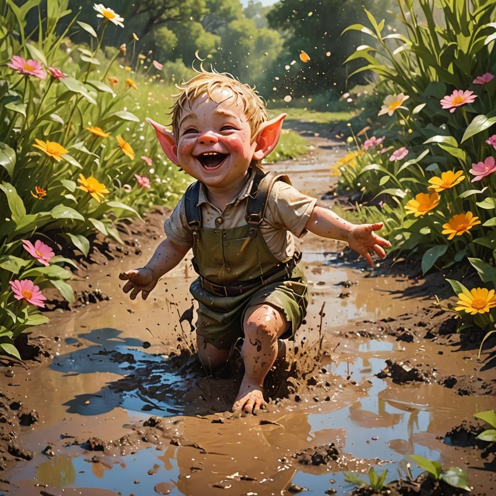 Elf and Piglet Play in Mud, Anime Style