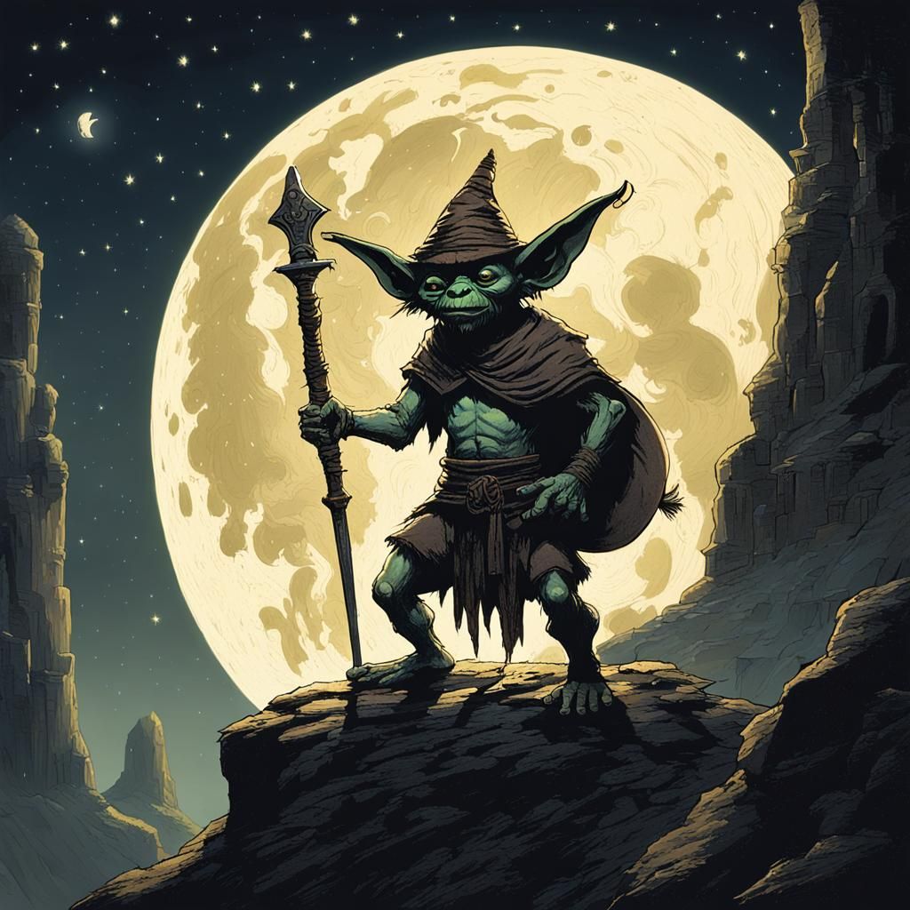 Goblin Offering Sword in Dark Palace, Sinister Art