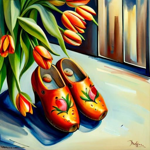 Dutch Clogs Bursting with Tulips