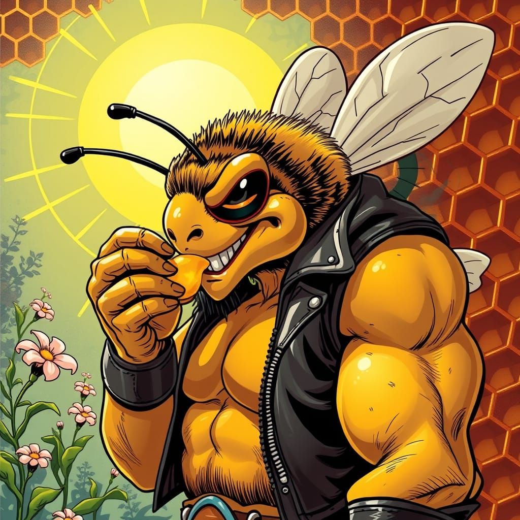 Muscular Bee in Industrial Futurist Style