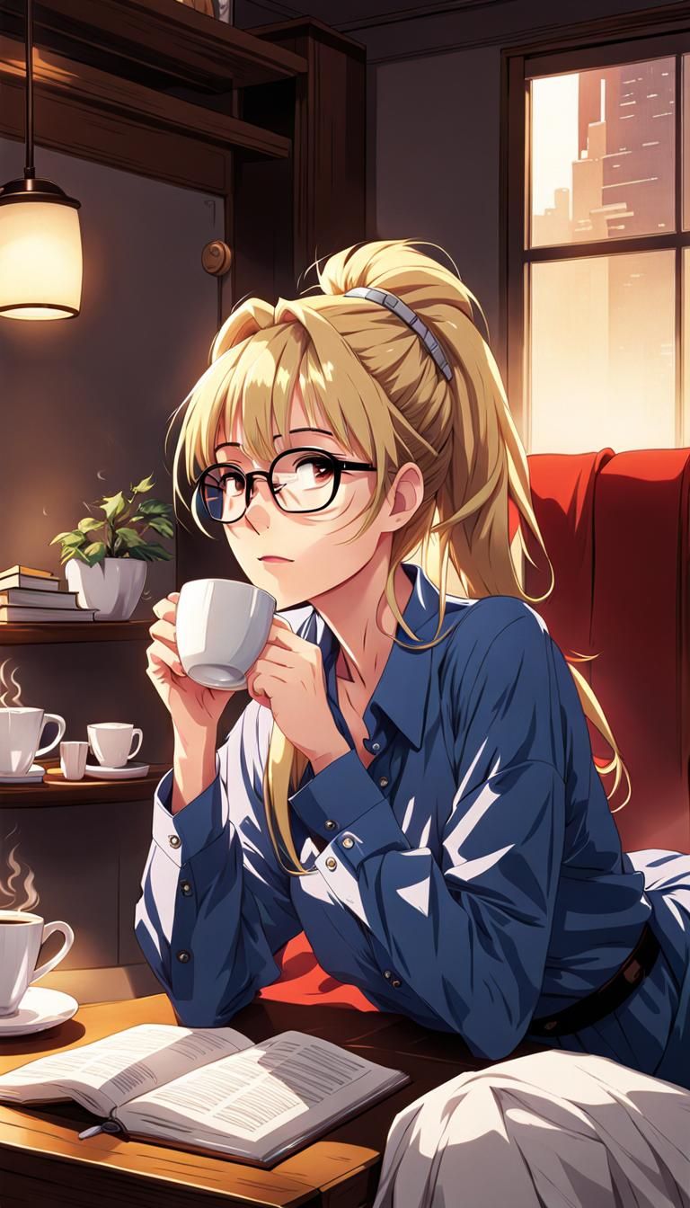 Girl with Coffee: Anime Key Visual Style