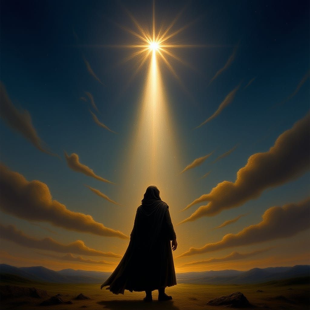 Lone Figure Guided by Star in Romantic Painting Style