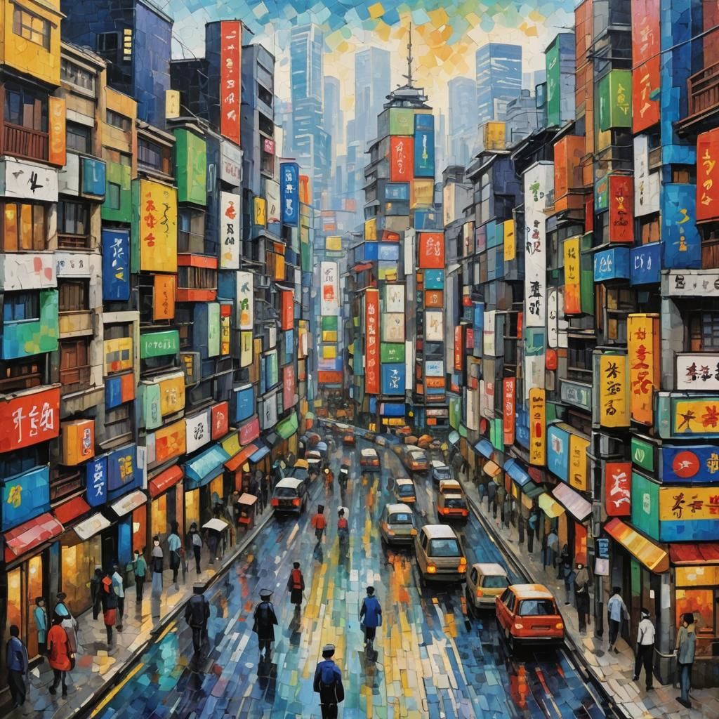 Tokyo in Expressionist Neo-Impressionism Style