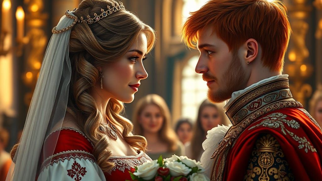 Tudor Queen Gazes Adoringly at King Henry in Lavish Ceremony