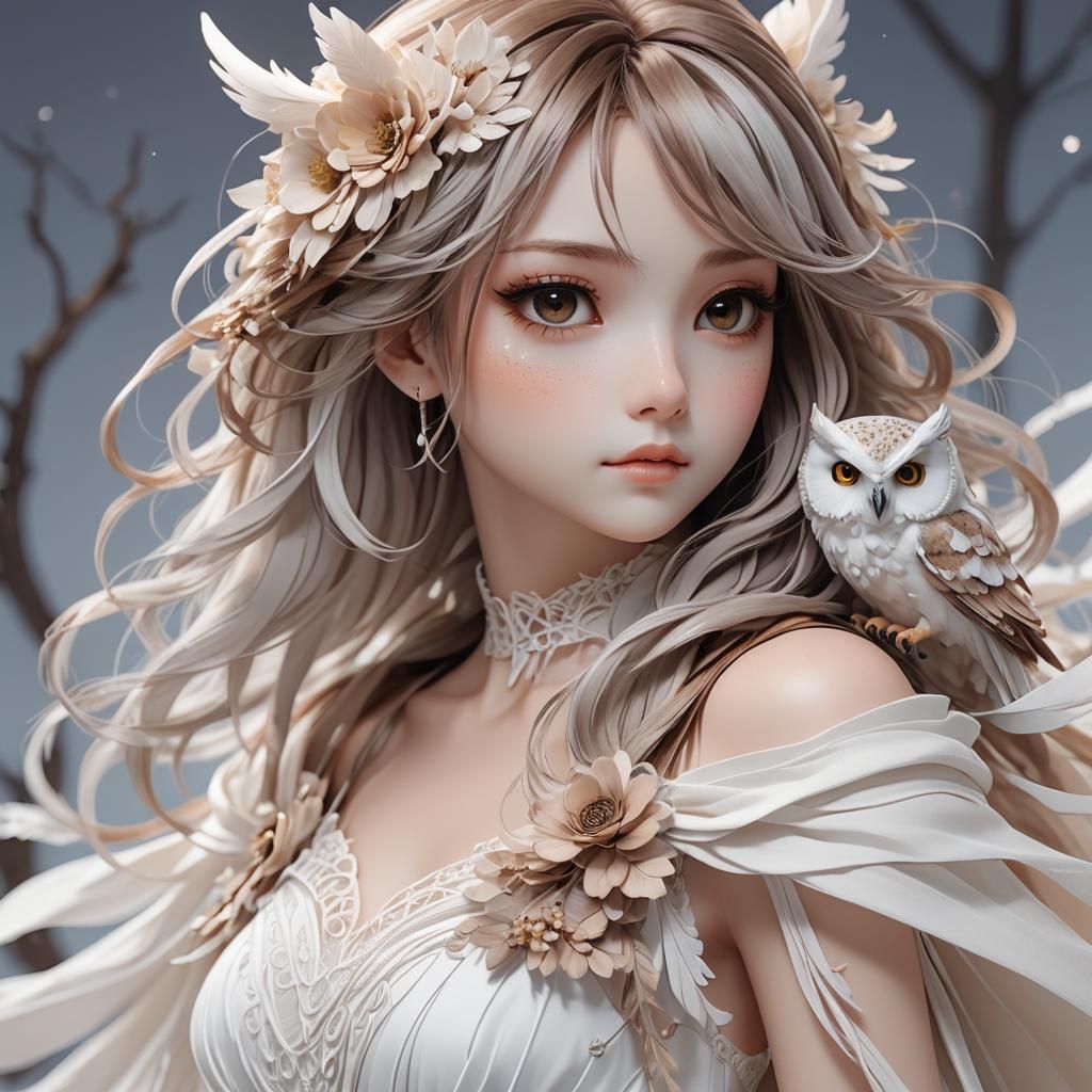 Owl Transforming Into Woman in Anime 3D Art