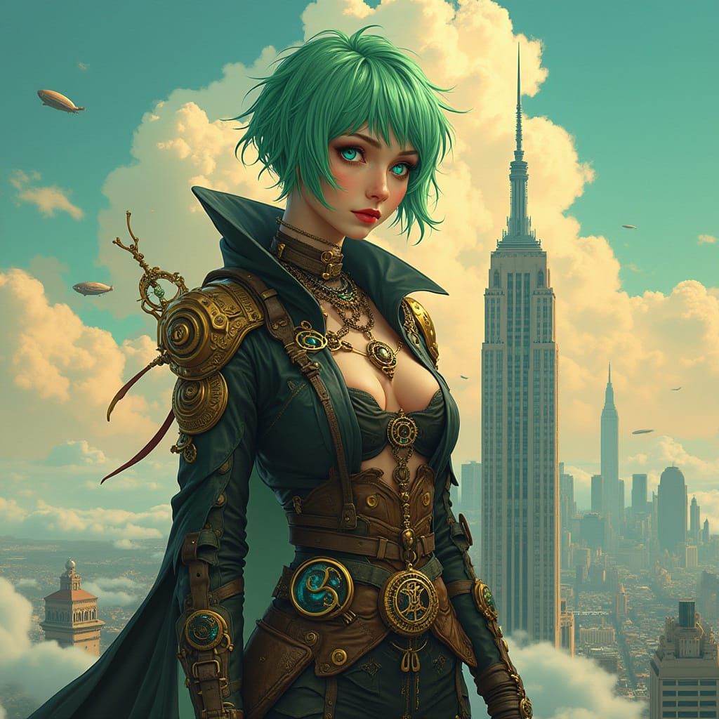 Steampunk Valkyrie on Art Nouveau Skyscraper