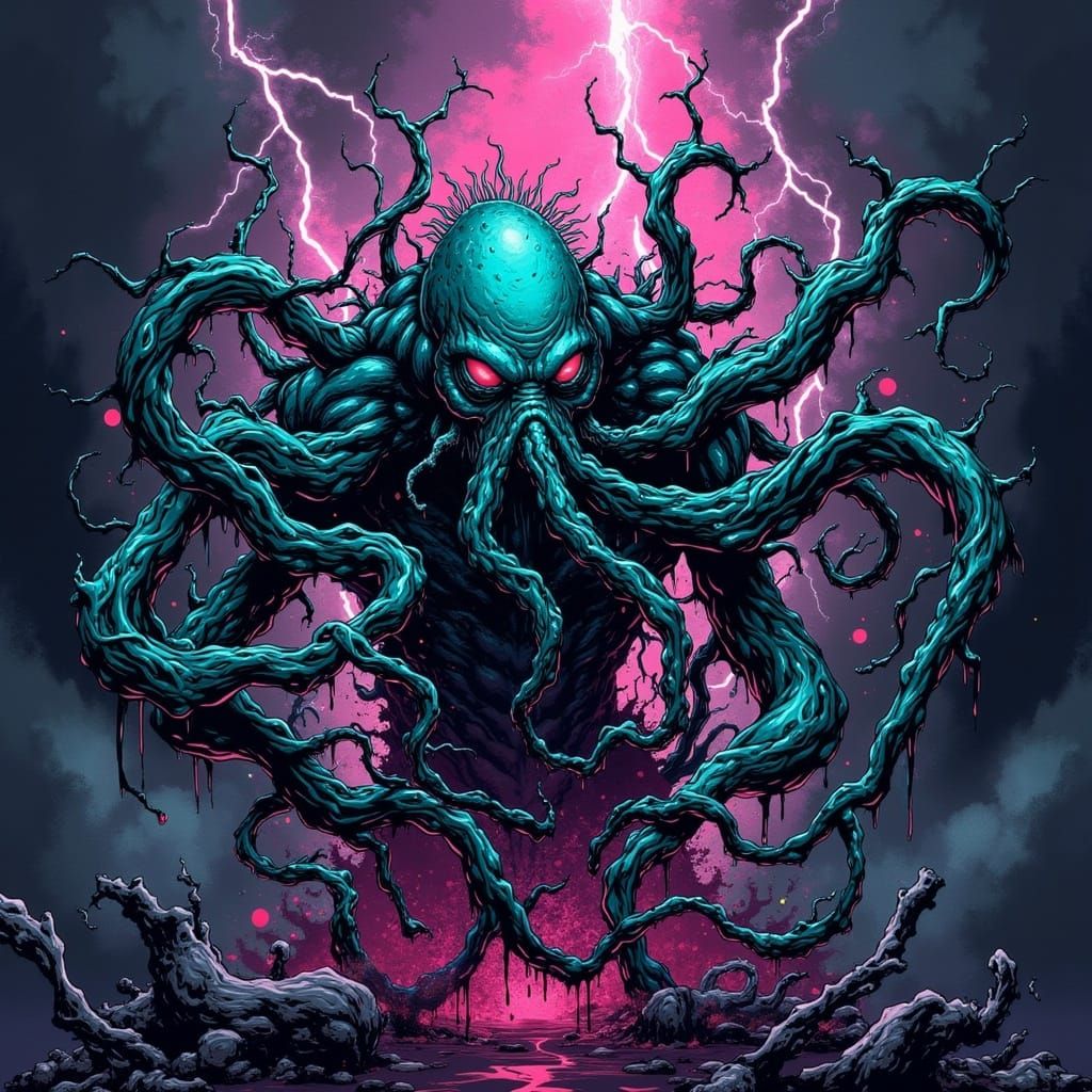 Cthulhu in a Twisted Ink Lightning Storm