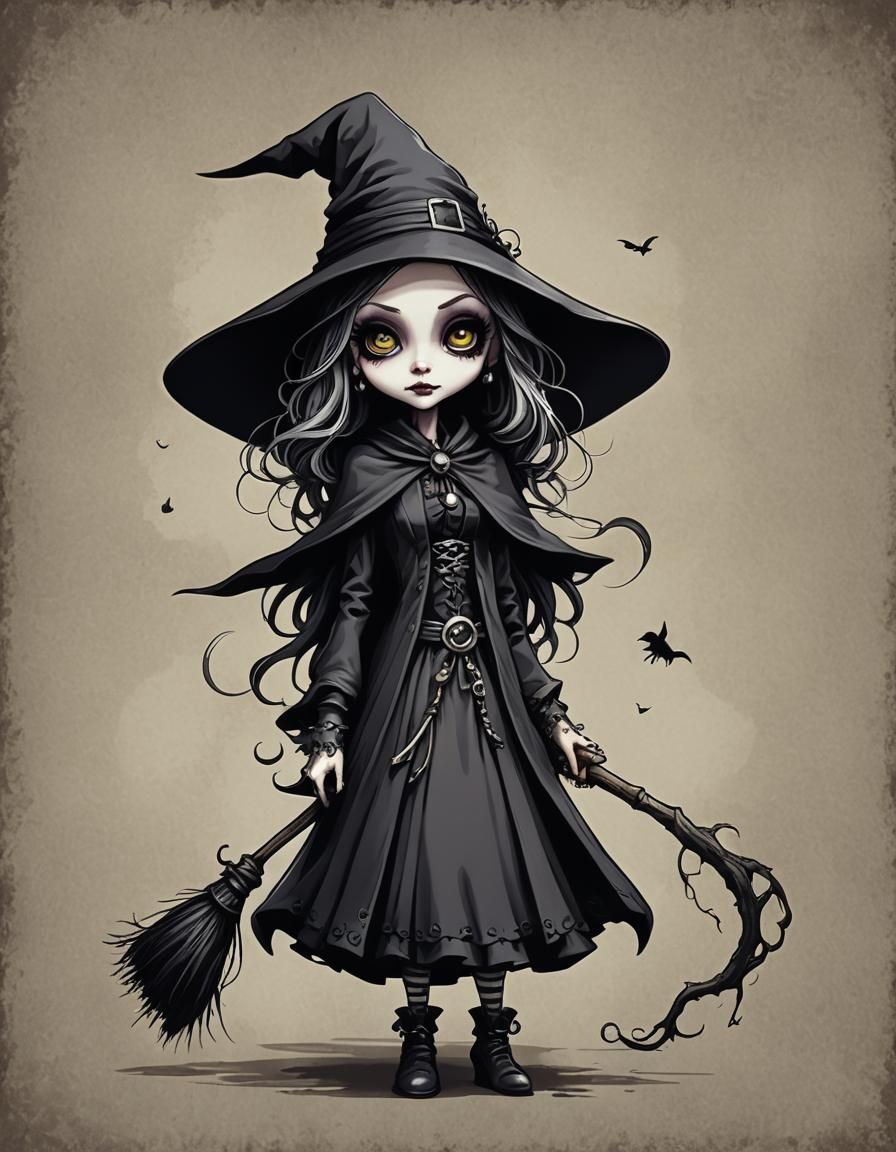 Chibi Witch in the Style of Tim Burton