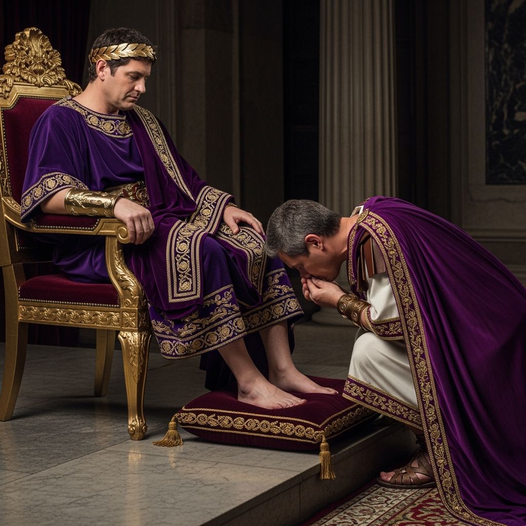 Roman Emperor on Gold Throne in Opulent Imperial Scene