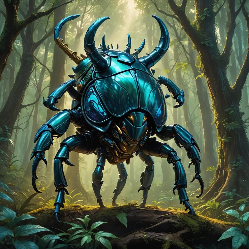 Bionicle Beetle in Mystical Forest, Digital Art