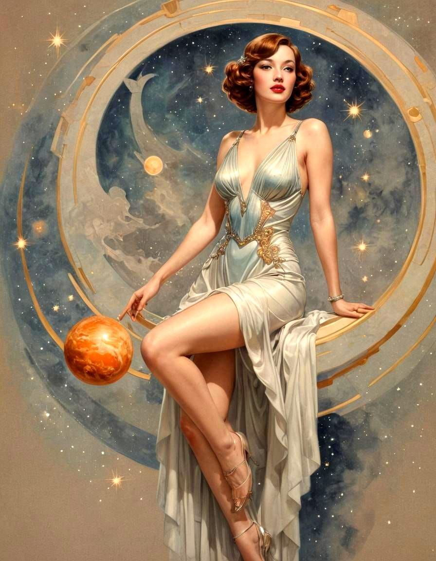 Glamorous Woman in Fantasy Art Deco Style