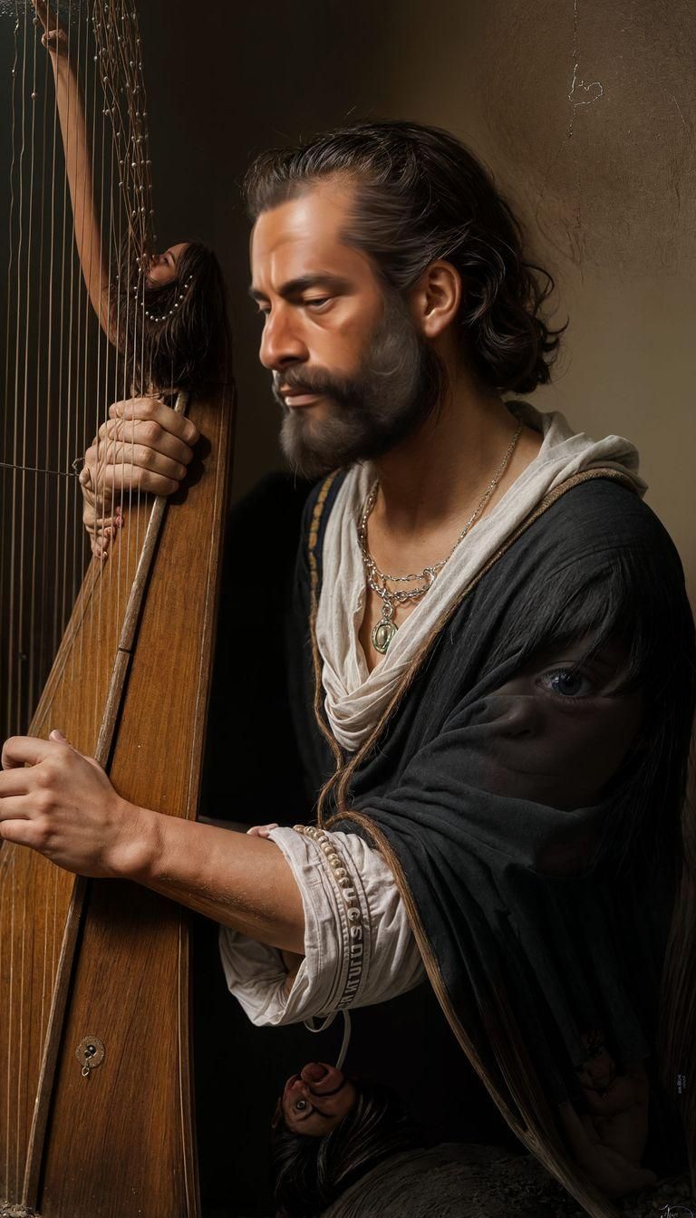 Realistic Image of King David Looking Upward