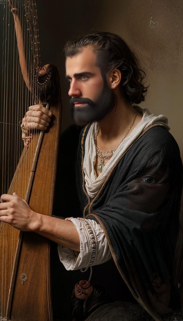 Realistic Image of King David Looking Up