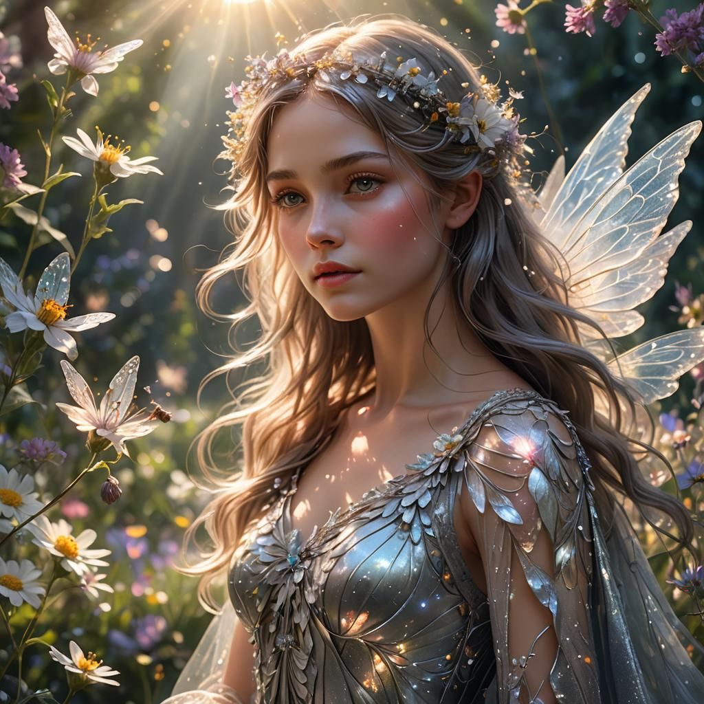 Ethereal Fairy in Sunbeams: Hyperrealistic Digital Art