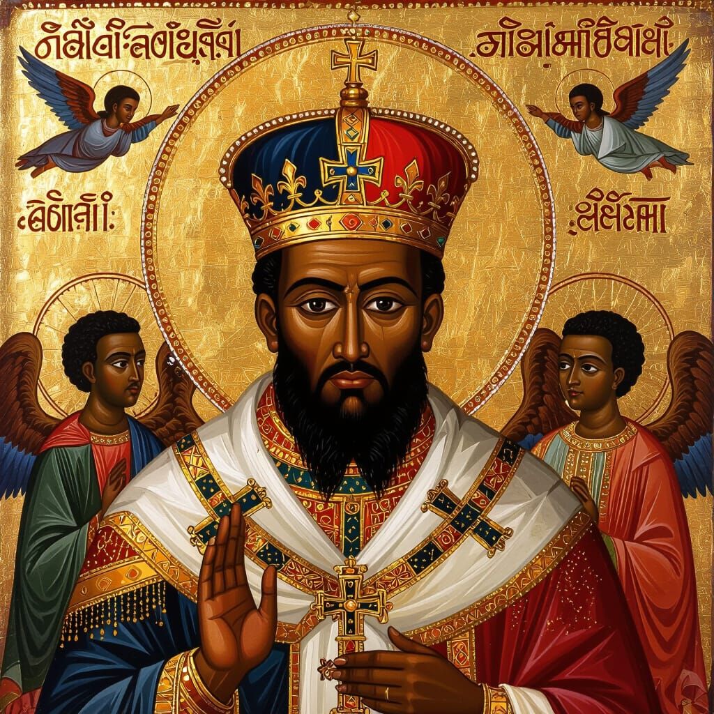 Ethiopian Orthodox Icon of King Menelik II Crowned