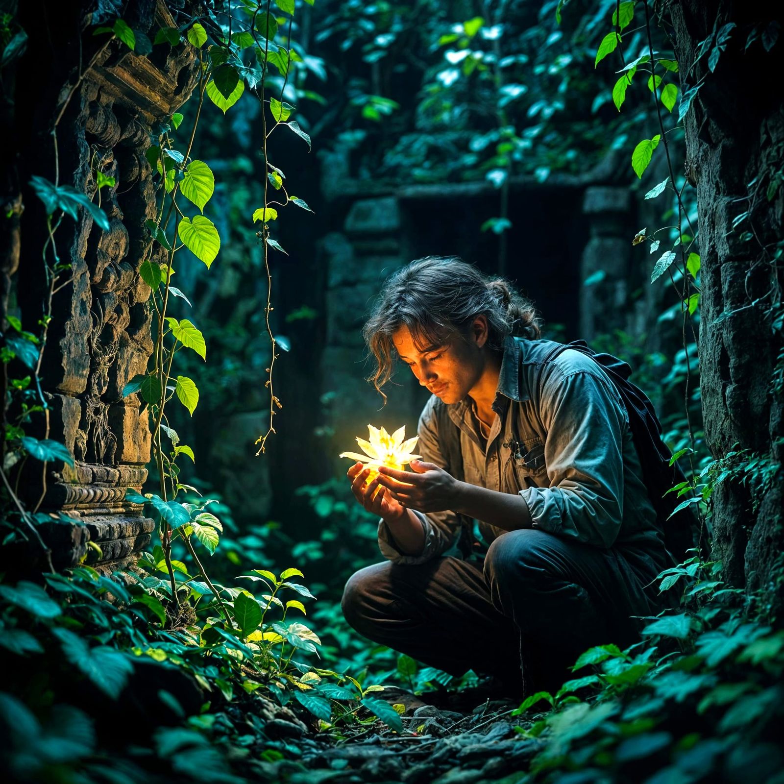 Botanist Discovers Bioluminescent Flower in Jungle Temple