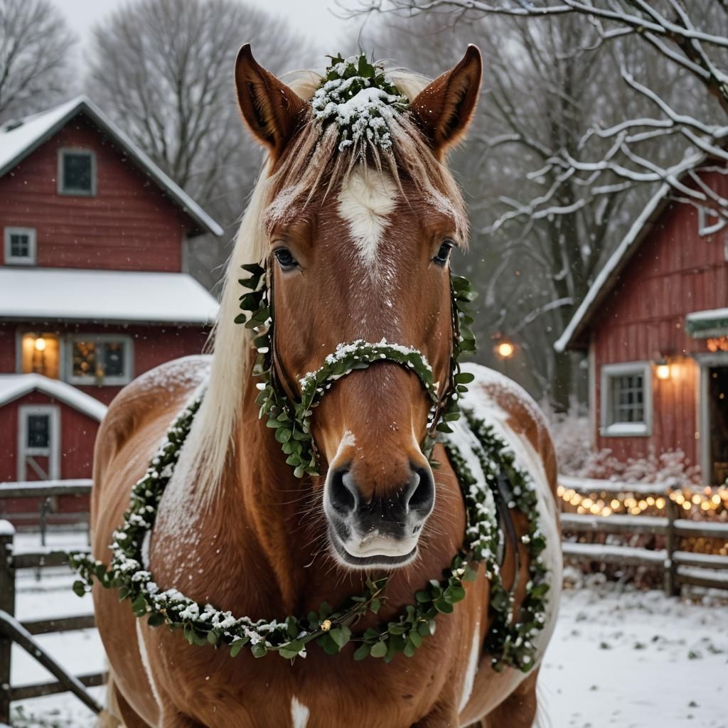 Belgian Horse Portrait in Winter Wonderland