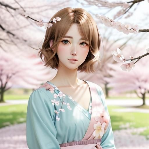 Cute Anime Femboy with Cherry Blossom Branch