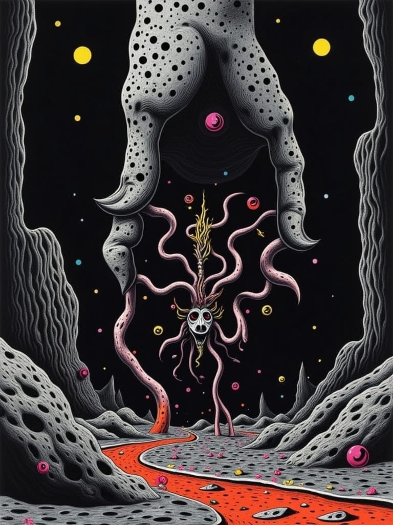 Giant Hand of Hades with Screaming Faces from Cave