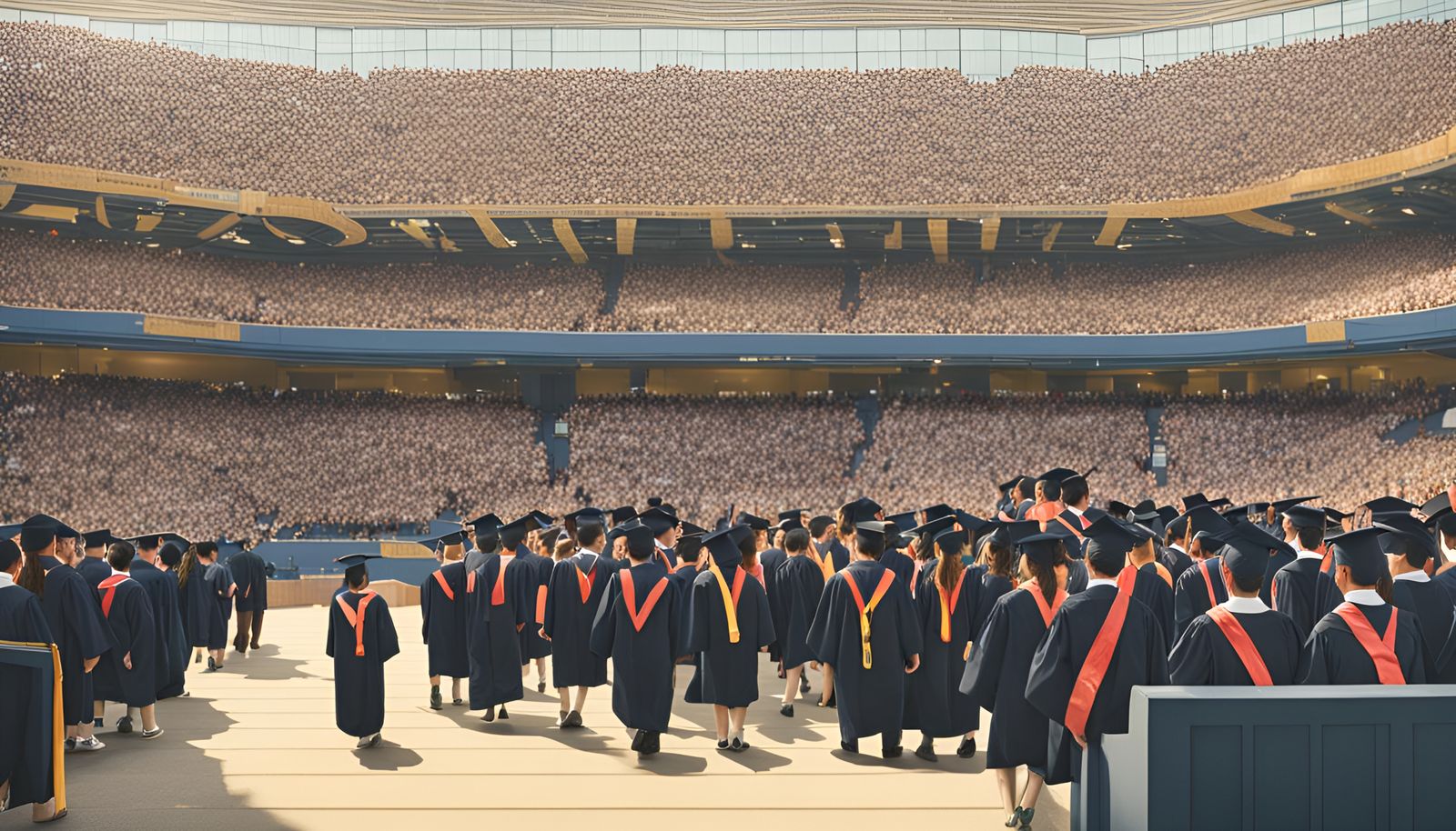 Stadium Filled with Graduates at Graduation Ceremony