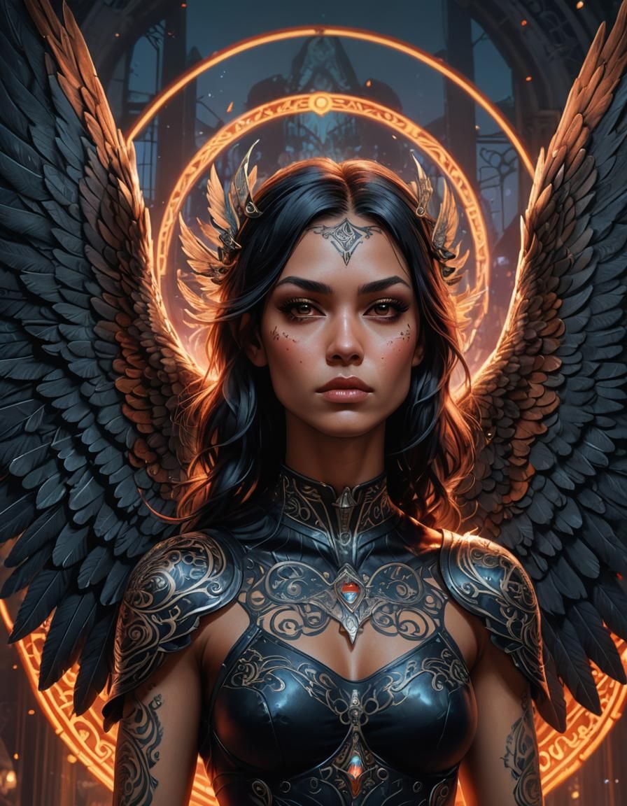 Tattooed Dark Angel Portrait in Dark Fantasy Art
