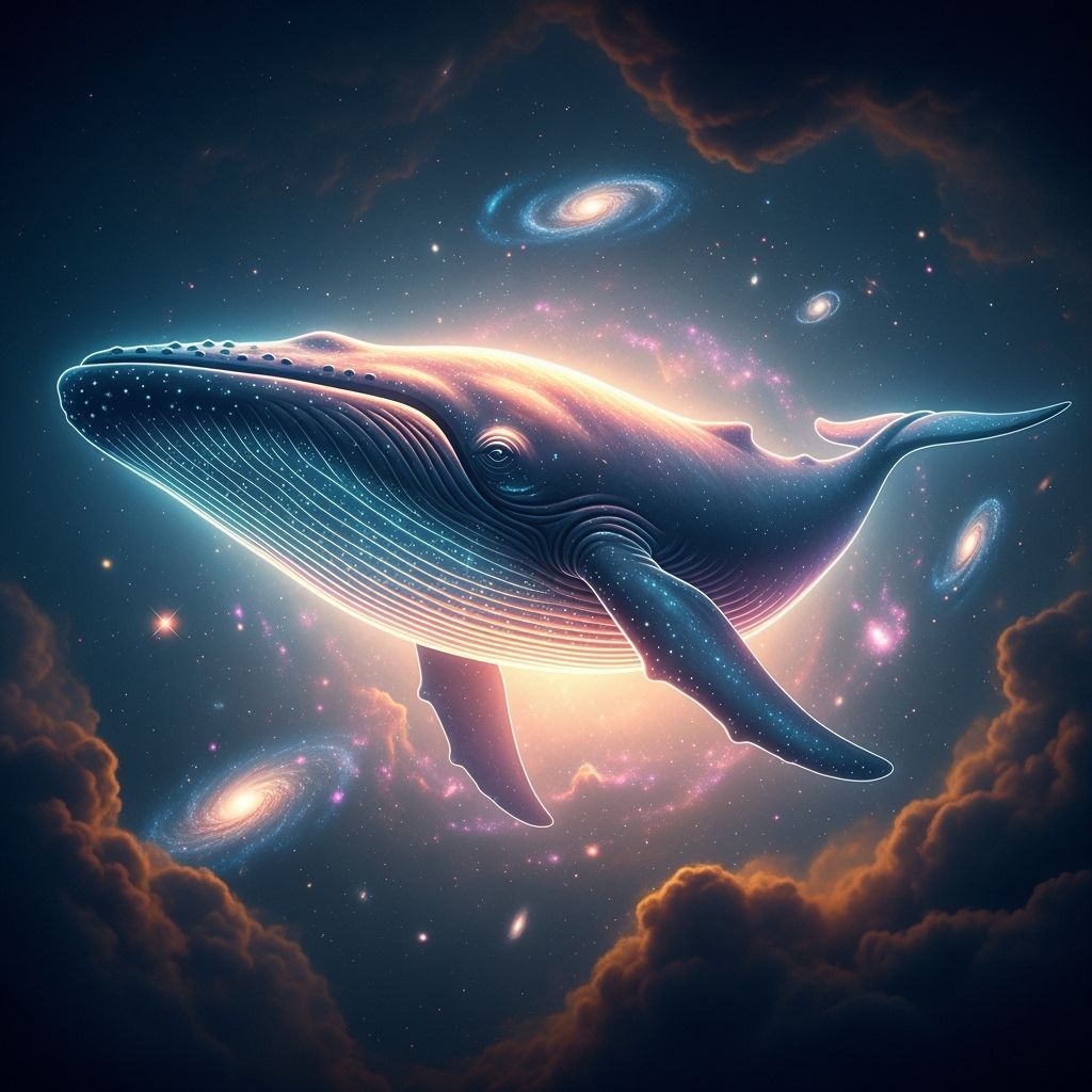 Bioluminescent Whale Drifts Through Cosmic Nebula