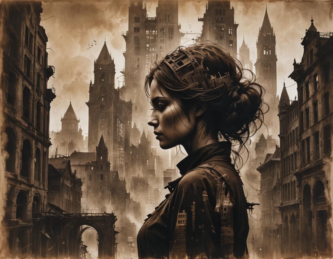 monochromatic cityscape