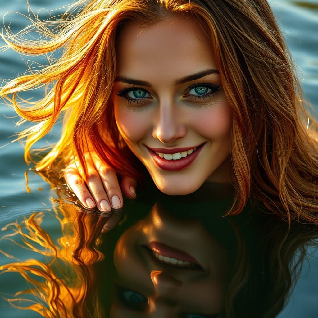 Ethereal Woman by the Water in Hyperrealistic Style