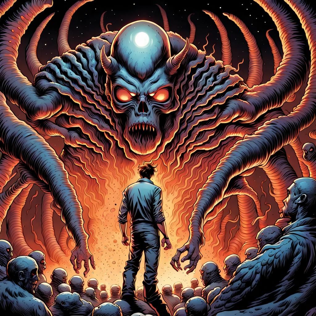 Extraterrestrial Demons Tormenting Souls: Comic Book Art