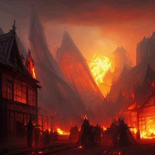 Dragon Knight Villain Burns Village: Digital Painting