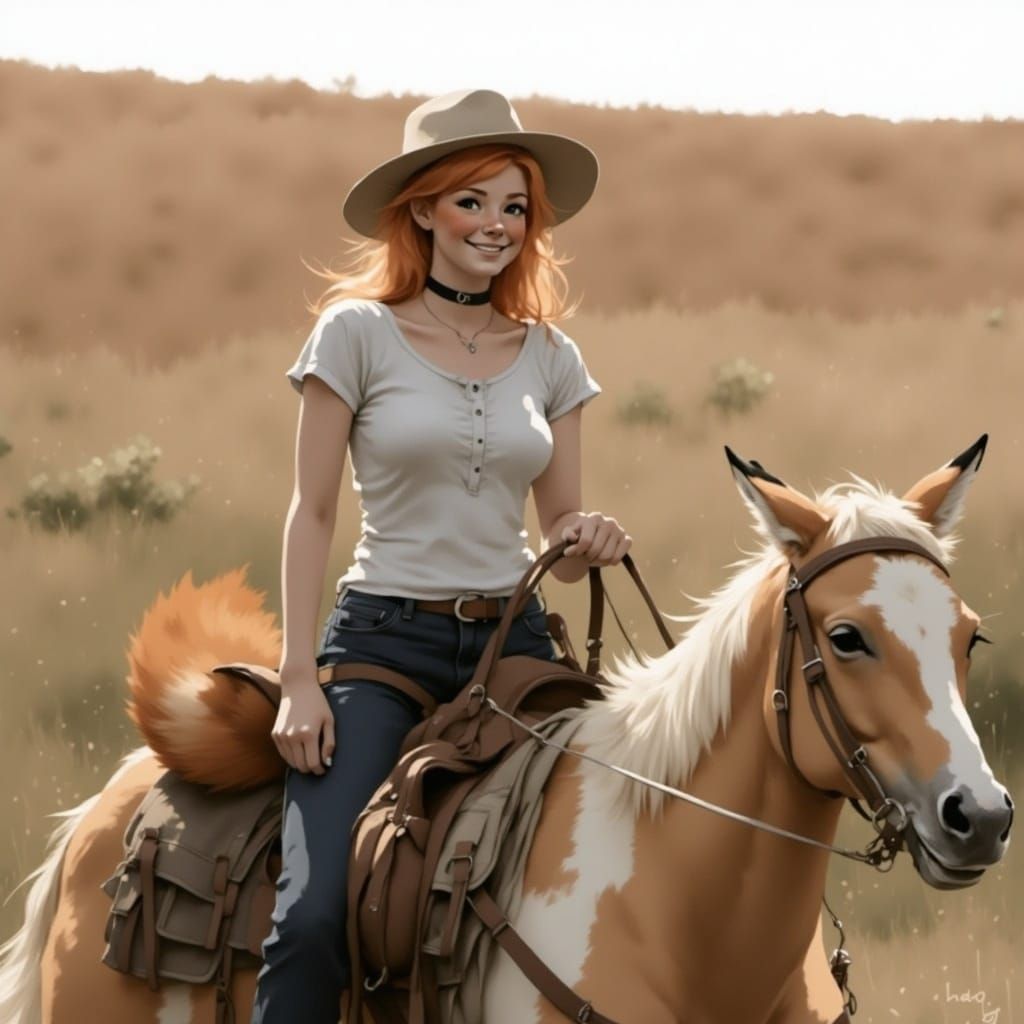 fox-girl Vixen riding horse