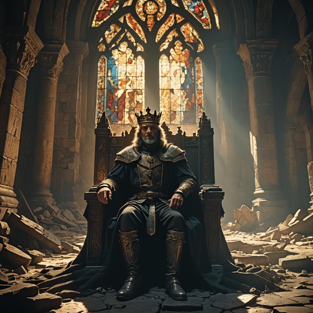 Worn King on Crumbling Throne, Cinematic Still
