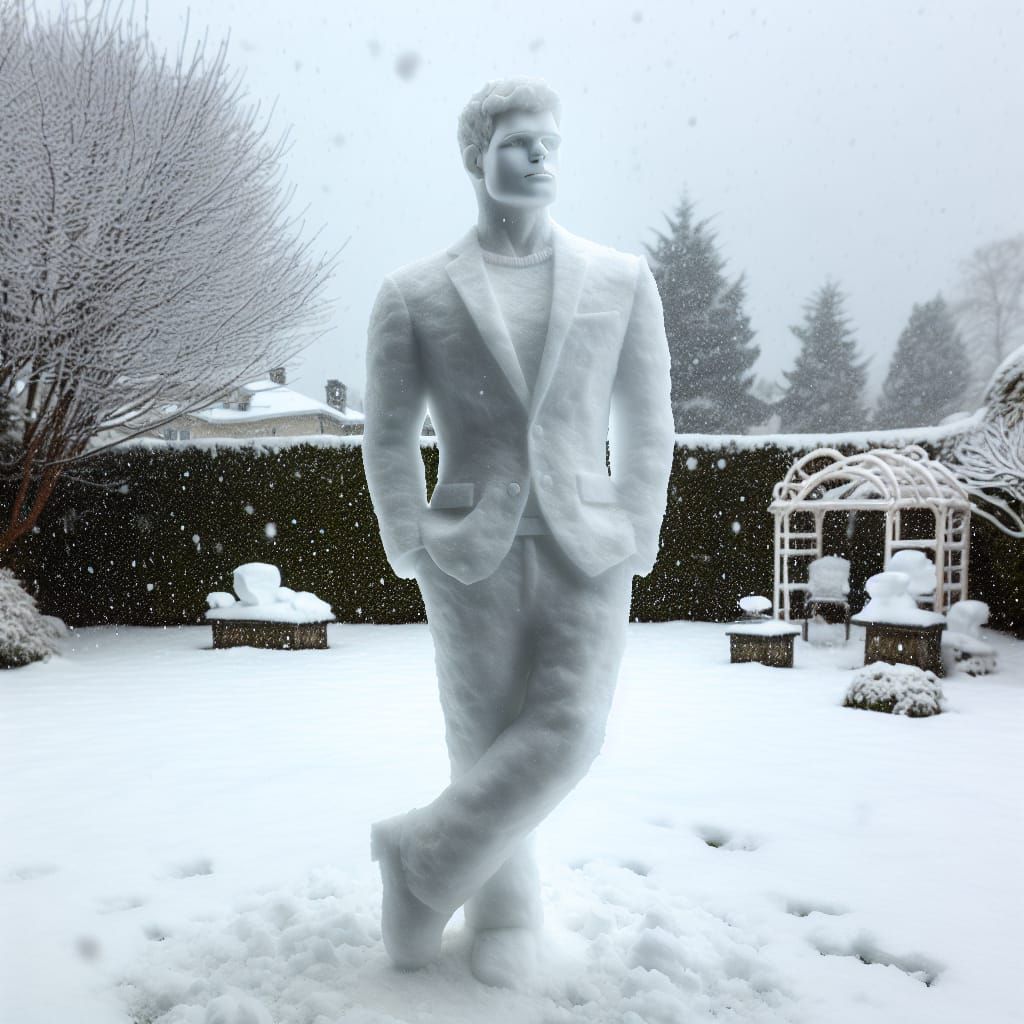 Snowman in a Snow Suit on Snowy Day