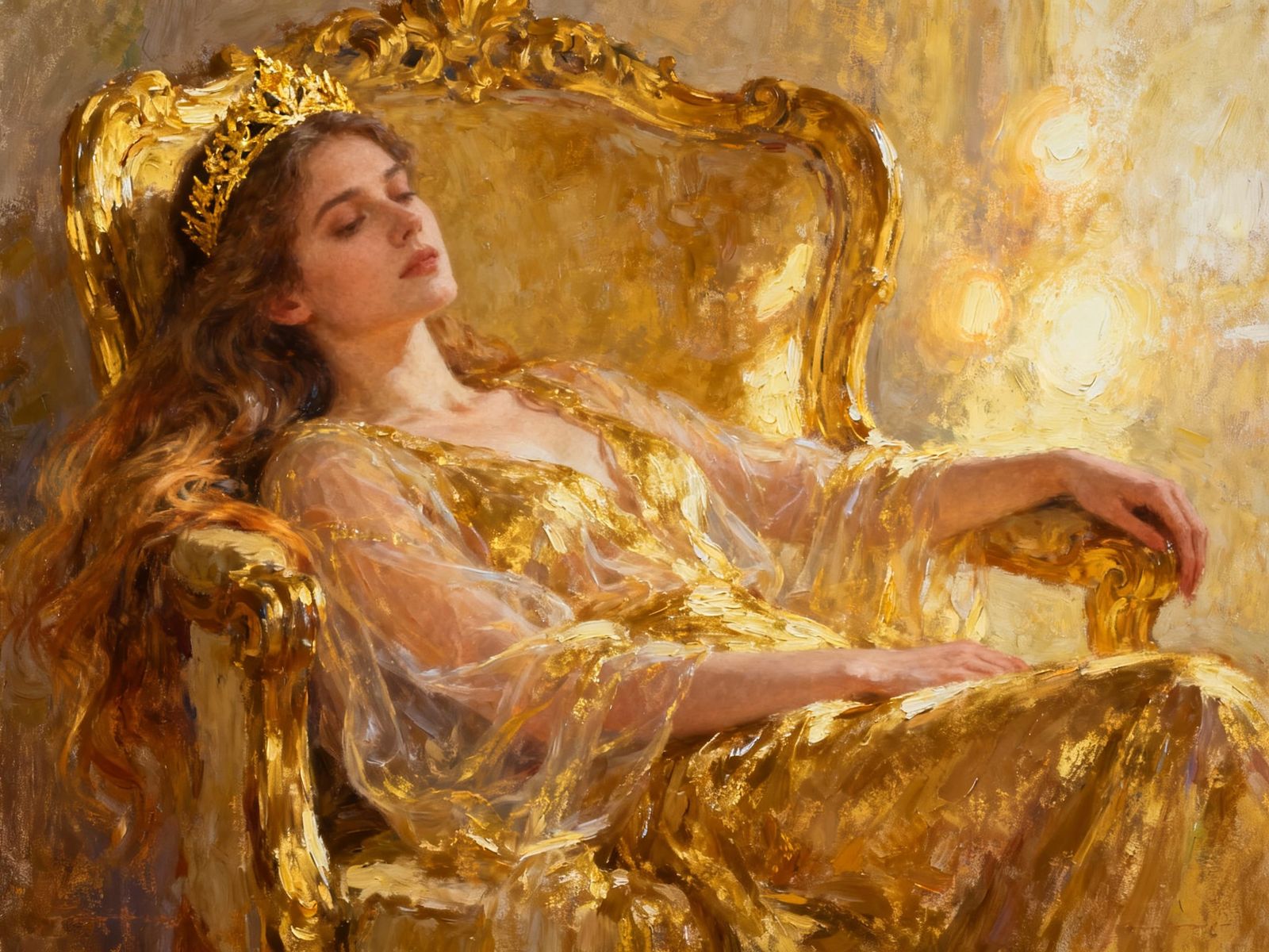 Elegant Woman in Gold Oil Painting