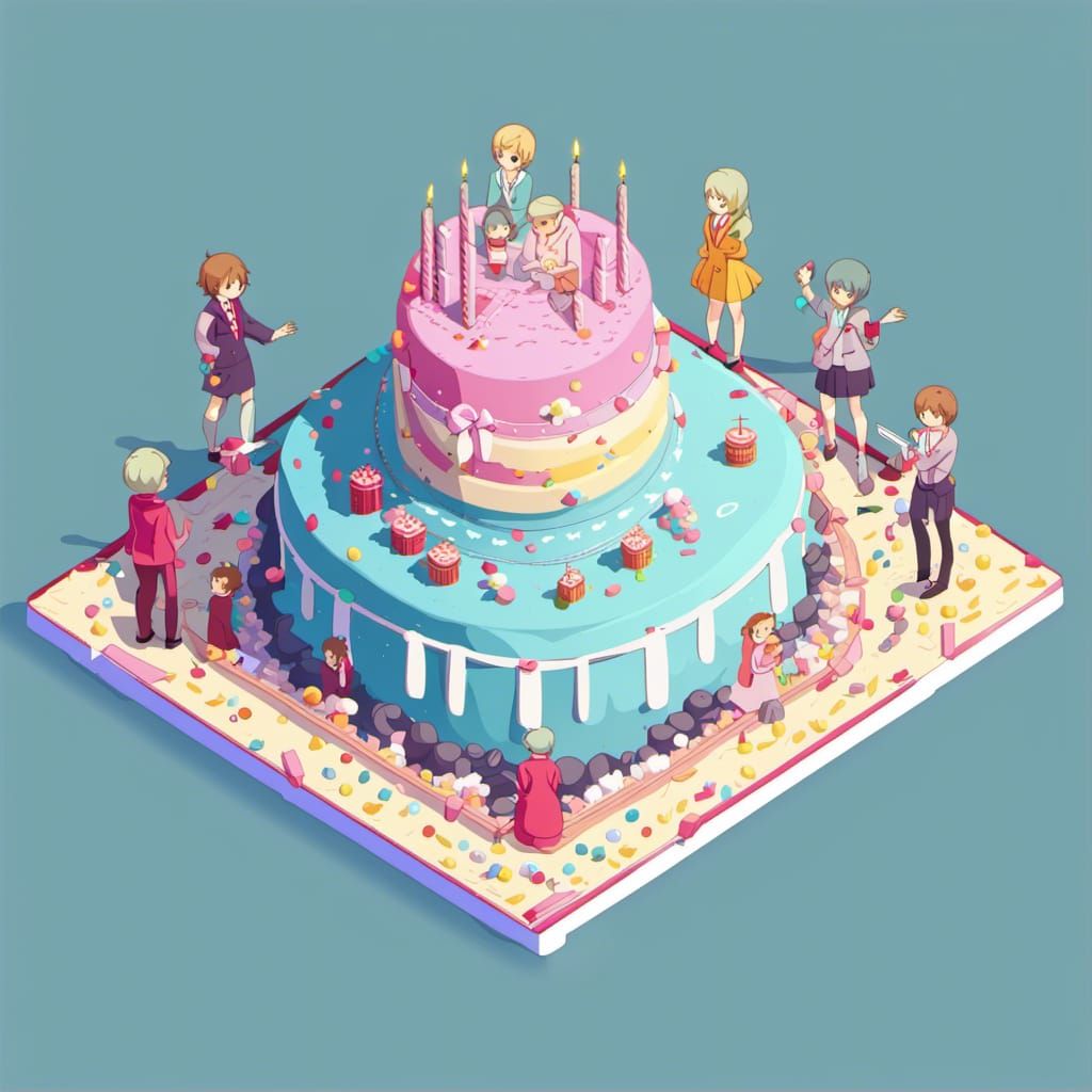 Isometric Anime Gigantic Birthday Cake