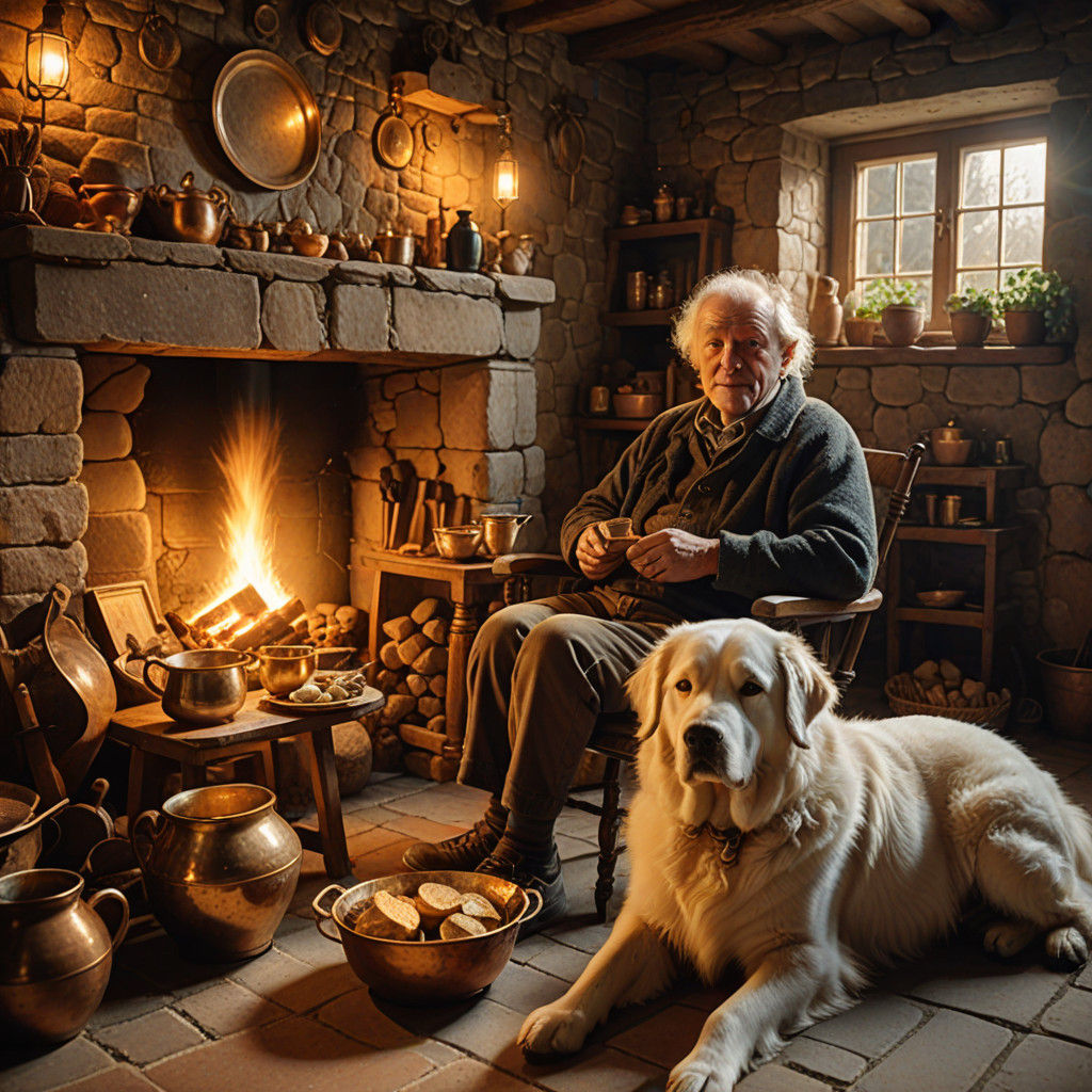 Cozy Peasant Scene in Warm Golden Light