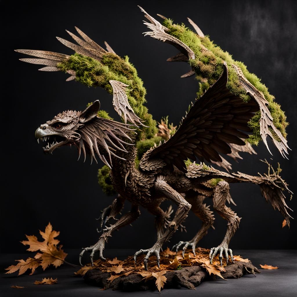 Creepy Gryphon Made of Forest Debris