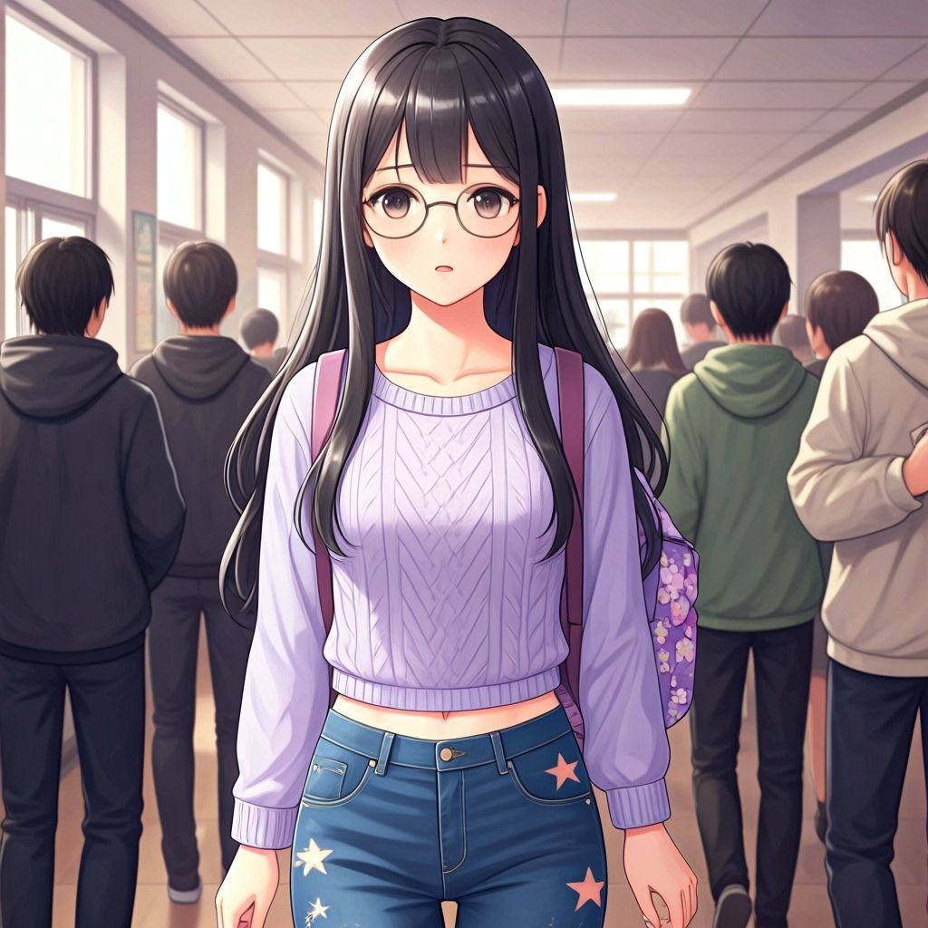 Anime Girl's First Day in Manga Style