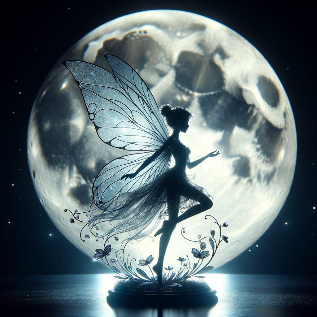 Ethereal Fairy Silhouette Against Luminous Moon