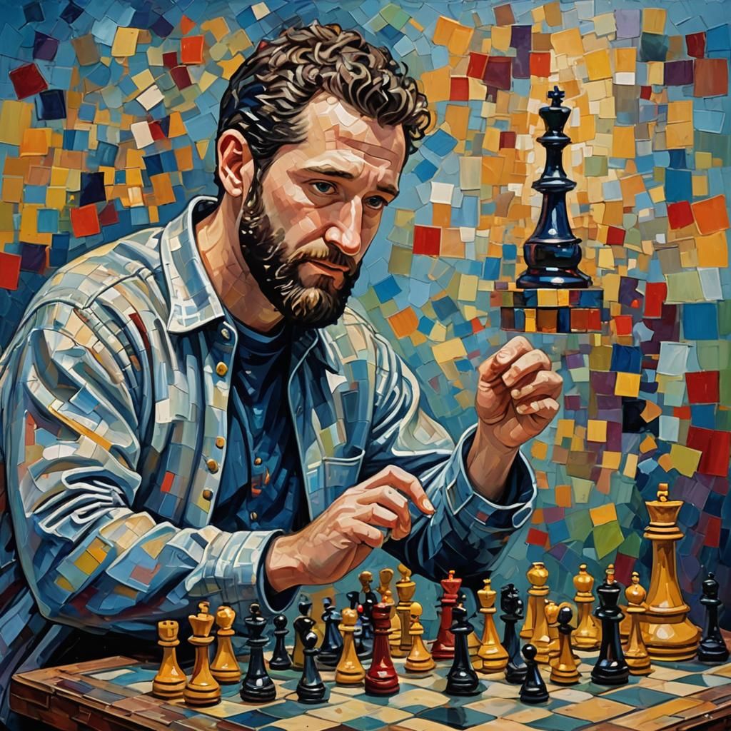 Dustin Diamond Teaches Chess: Neo-Impressionist Oil Painting