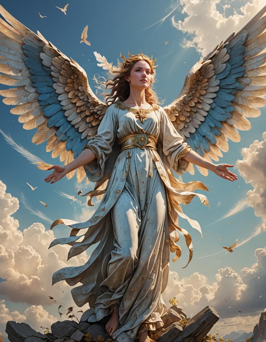 Angelic Figure with Wings in Storybook Style
