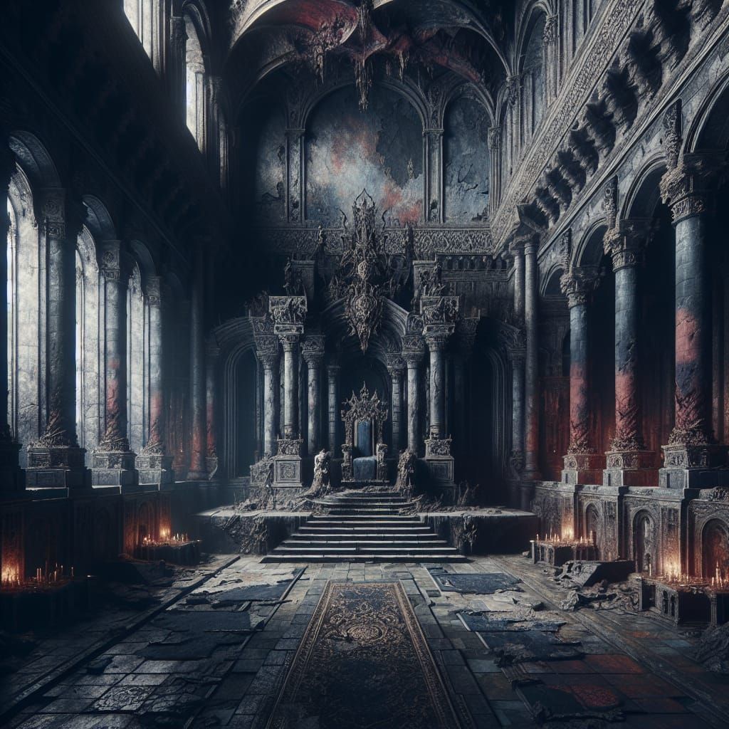 Decrepit Castle Throne Room in Matte Painting Style