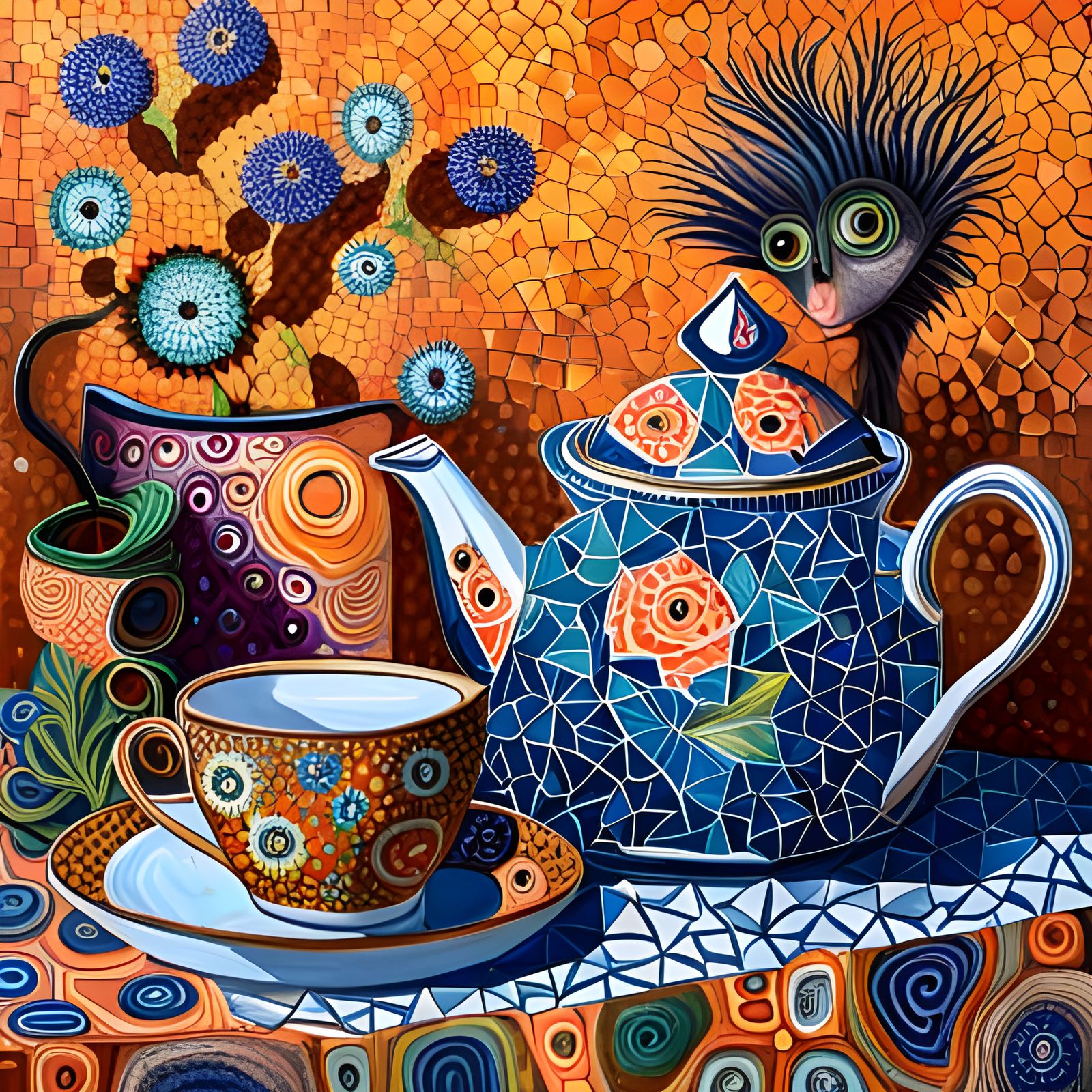 Aye Aye Teapot Collage in Mosaic Realism