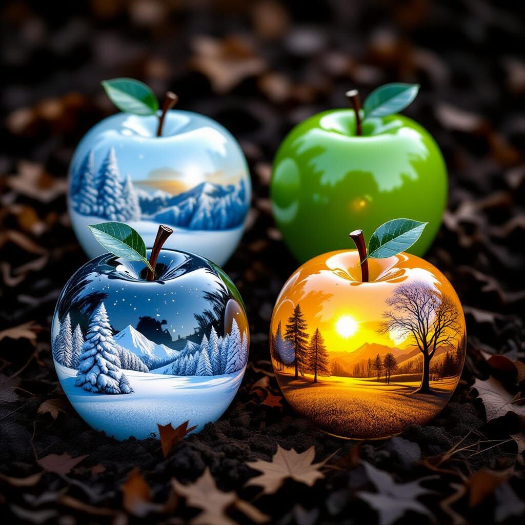 Four Seasons Represented by Glass Apples